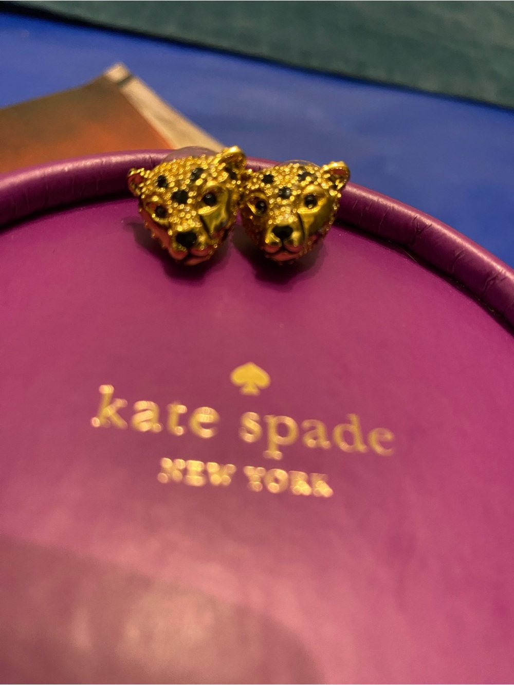Kate Spade collector vintage Gold and Black Leopard Head Stud Earrings